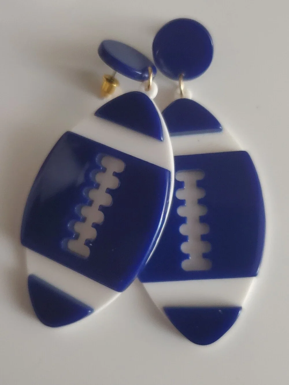 Blue & White Football Earrings